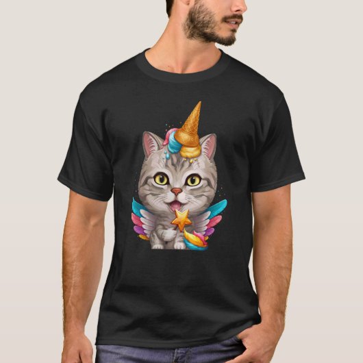 T-shirt Silver Tabby Cat Crème de glace Unicorne (Devant)