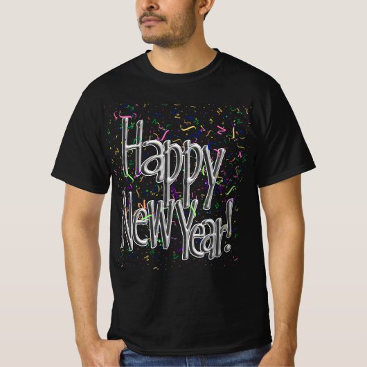 T-shirt Silver Text w/Confetti - Happy New Year (Devant)