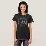 T-shirt Silver Traditional wedding anniversary 16 ans<br><div class="desc">Un design pour célébrer 16 ans de mariage. Ce design a une couleur gris / argent (la couleur traditionnelle) couleur couleur laurier sur un arrière - plan noir. L'argent est le cadeau traditionnel pour cette occasion. Le texte dit "16 ans d'argent". Un design romantique pour célébrer votre 16e année de...</div>