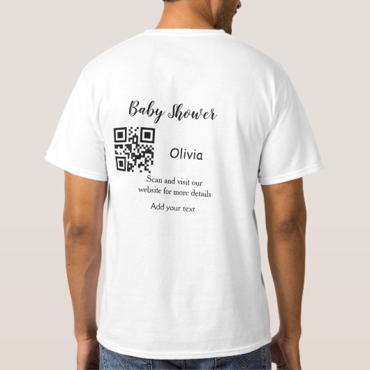 T-shirt Simple baby shower website barcode QR add name det (Dos)