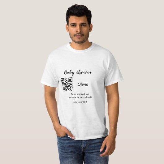 T-shirt Simple baby shower website barcode QR add name det (Devant entier)