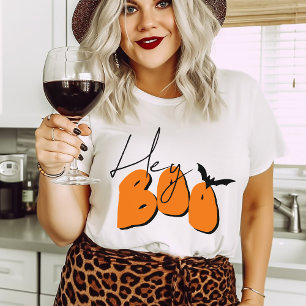 T-shirt Simple Halloween Hey Boo Orange Bat Drôle Citation