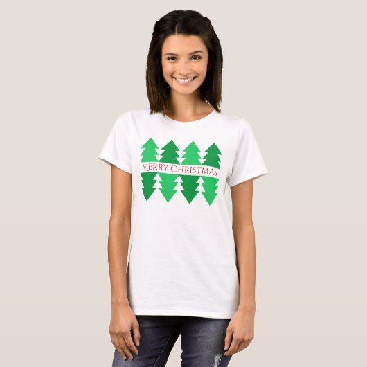 T-shirt Simple Joyeux Noël Green Tree Design Blanc (Devant entier)