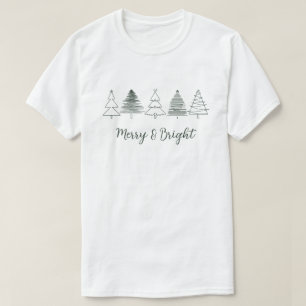 T-shirt Simple Joyeux vert foncé et arbre de Noël brillant