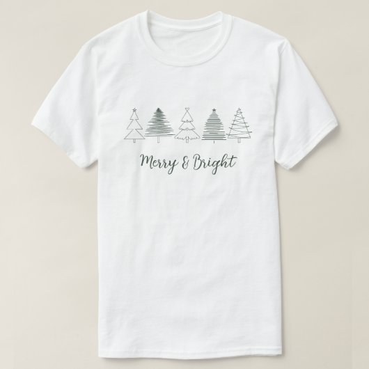 T-shirt Simple Joyeux vert foncé et arbre de Noël brillant (Design devant)