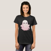 T-shirt Simple minimaliste Fantôme rose Halloween noir (Devant entier)