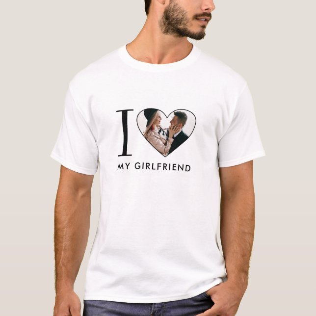 T-shirt Simple moderne J'aime ma petite amie Photo du coeu (Devant)