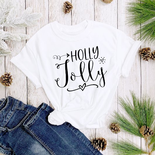 T-shirt Simple Noir Blanc Holly Jolly femmes de Noël
