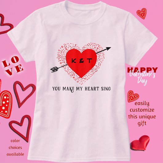 T-shirt Simple thème de musique Black and Red Valentine's
