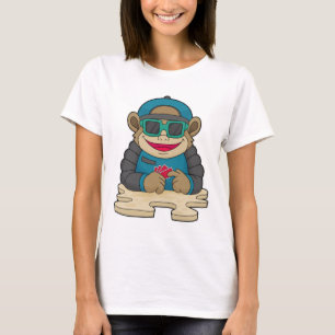 T-shirt Singe au Poker avec cartes de Poker et lunettes de