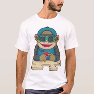 T-shirt Singe au Poker avec cartes de Poker et lunettes de
