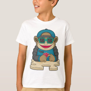 T-shirt Singe au Poker avec cartes de Poker et lunettes de