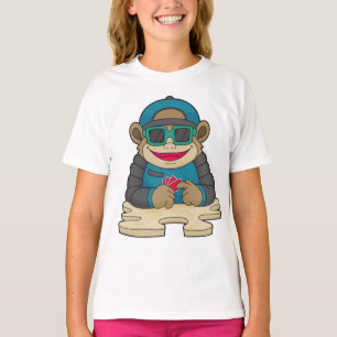 T-shirt Singe au Poker avec cartes de Poker et lunettes de
