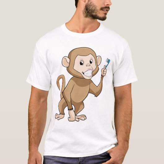 T-shirt Singe avec brosse à dents (Devant)