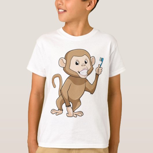 T-shirt Singe avec brosse à dents (Devant)