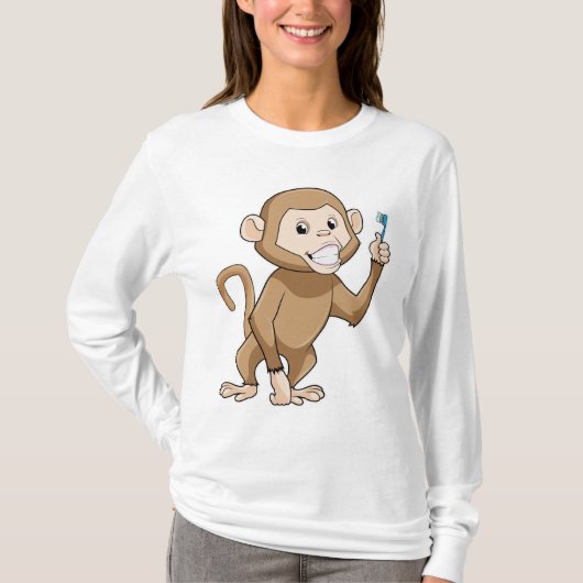 T-shirt Singe avec brosse à dents (Devant)
