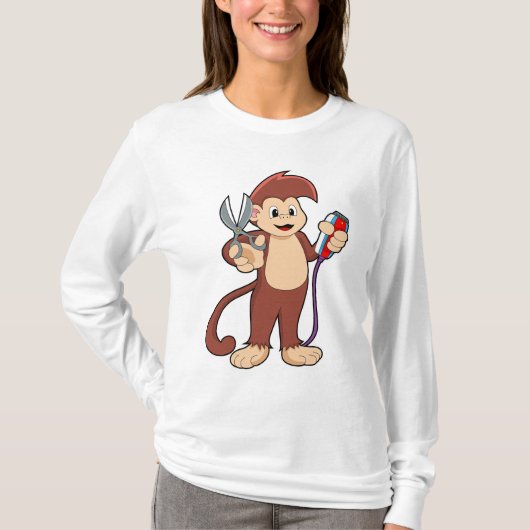T-shirt Singe comme coiffeur avec ciseaux et razor (Devant)