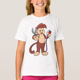 T-shirt Singe comme coiffeur avec ciseaux et razor