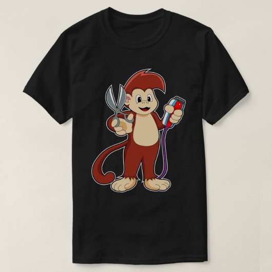T-shirt Singe comme coiffeur avec ciseaux Razor (Design devant)
