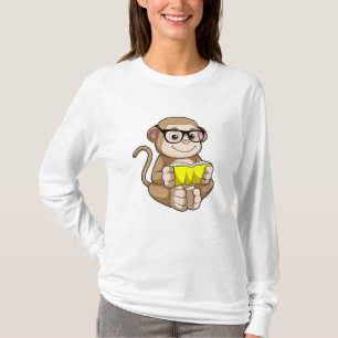 T-shirt Singe comme étudiant avec des lunettes et un livre