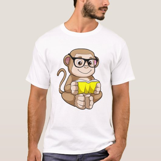 T-shirt Singe comme étudiant avec des lunettes et un livre (Devant)