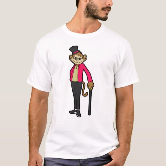 T-shirt Singe comme Gentleman avec Casquette et bâton de m (Devant)