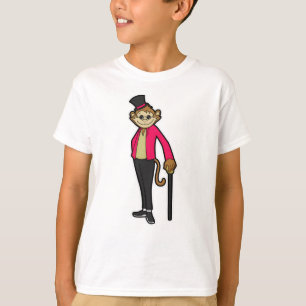 T-shirt Singe comme Gentleman avec Casquette et bâton de m