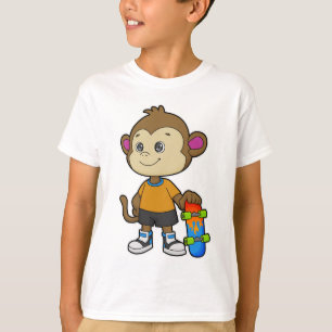 T-shirt Singe comme patineur avec skateboard