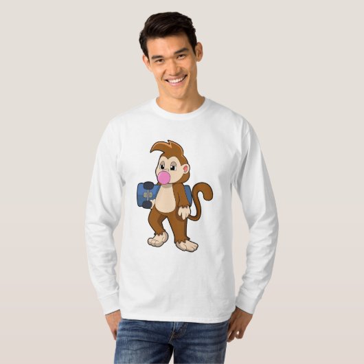T-shirt Singe comme patineur avec skateboard (Devant entier)