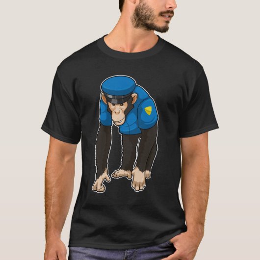 T-shirt Singe comme policier avec Uniforme (Devant)