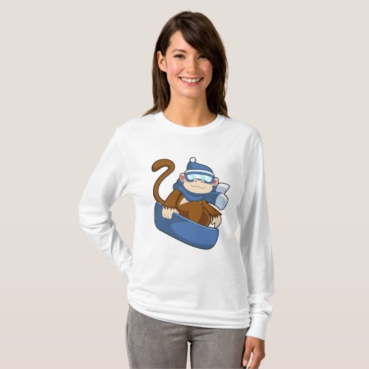 T-shirt Singe comme Snowboardeur avec Sonowboard.PNG (Devant entier)