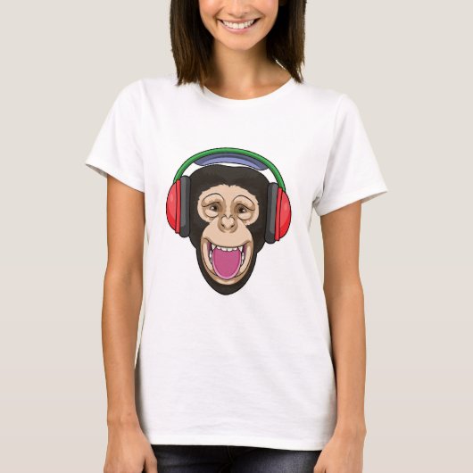 T-shirt Singe dans la musique avec casque (Devant)