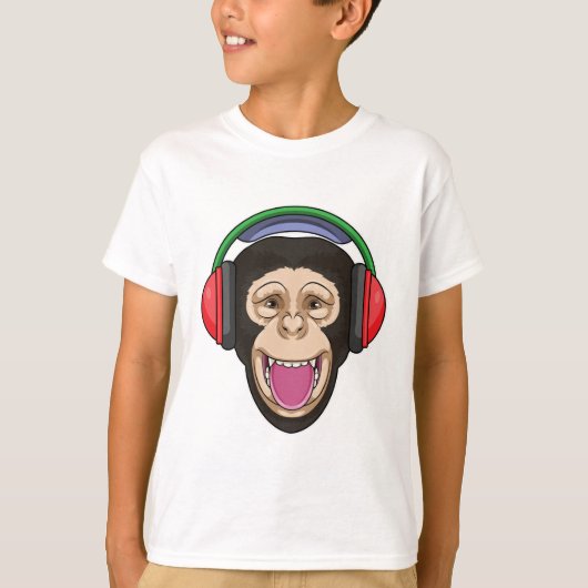 T-shirt Singe dans la musique avec casque (Devant)