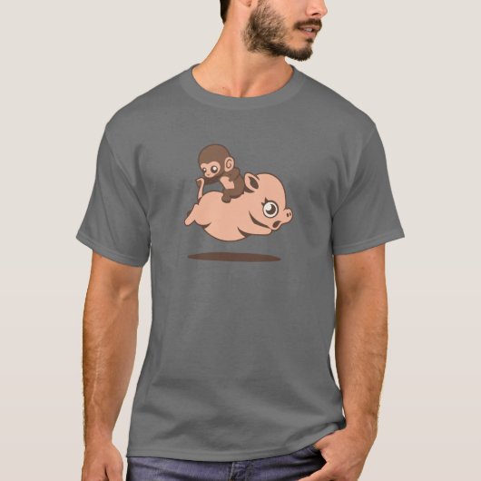 T-shirt Singe de bébé (allant à reculons sur un porc) (Devant)