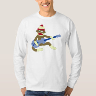 T-shirt Singe de chaussette jouant la guitare bleue