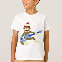 Singe de chaussette jouant la guitare bleue