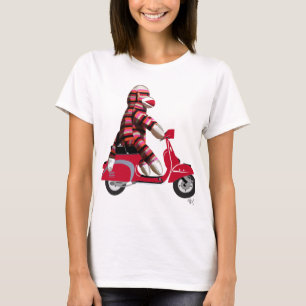 T-shirt Singe de chaussette sur le vélomoteur de rouge