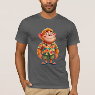 T-shirt Singe de dessin animé drôle en chemise hawaïenne A