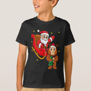 T-shirt Singe de Noël Santa à cheval Pajama Singe Drôle