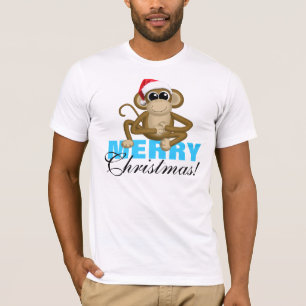T-shirt Singe de Santa Hat - "Joyeux Noël" Chemise Blanche