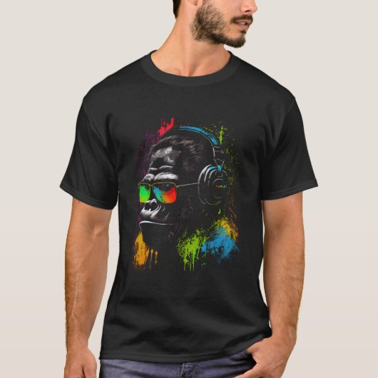 T-shirt Singe Dj Avec Casques Et Lunettes De Soleil Gorill (Devant)