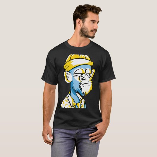 T-shirt Singe ennuyé avec un Casquette et un gilet en chan (Devant entier)