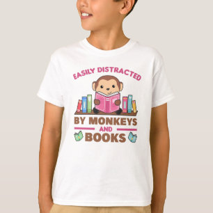 T-shirt Singe Et Livres Drôle Dire Avec Un Livre