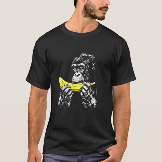 T-shirt Singe mangeant une banane Art, Graphique drôle (Devant)