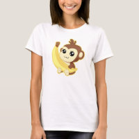 Singe mignon de Kawaii tenant la banane