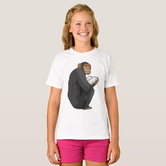 T-shirt Singe Nerd avec livre (Devant entier)