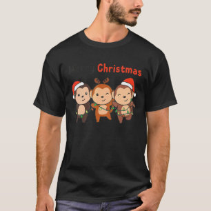 T-shirt Singe Noël Arbre de Noël Animaux Mignons Monke