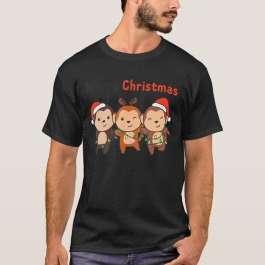 T-shirt Singe Noël Arbre de Noël Animaux Mignons Monke (Devant)