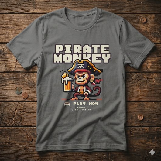 T-Shirt Singe Pirate de Jeu Vidéo Vintage