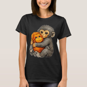 T-shirt Singe Punch mignon bébé animal drôle serrant un pe